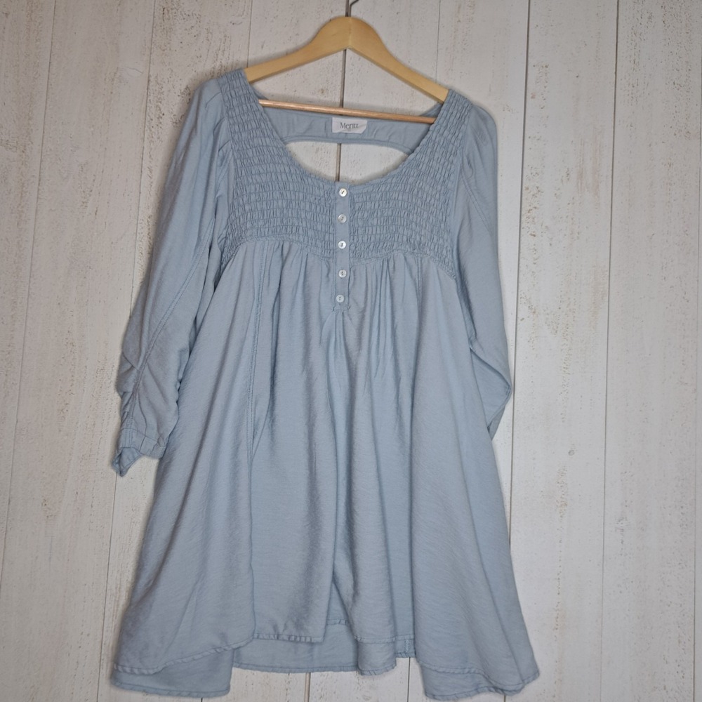 Ethereal Cottagecore Whimsical Meritt Women's L Babydoll Tunic Dress Sky Blue